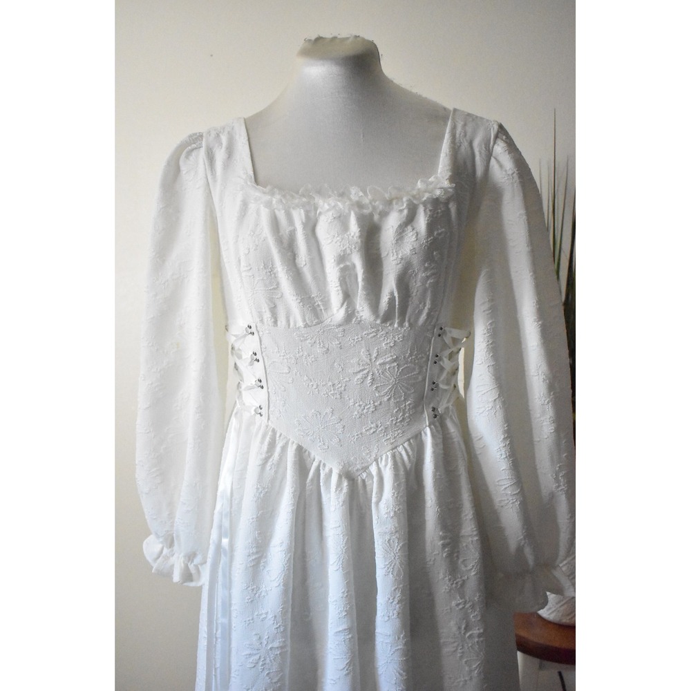 Qing Man Midi Dress Women Medium White Vintage Style Lace Up Corset cosplay - Picture 2 of 11
